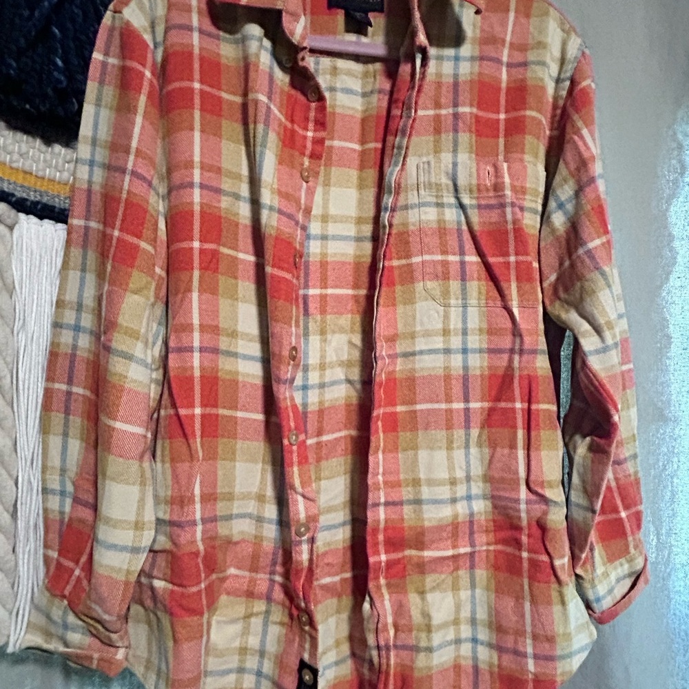 Plaid Button Down Shirt - Red and Tan